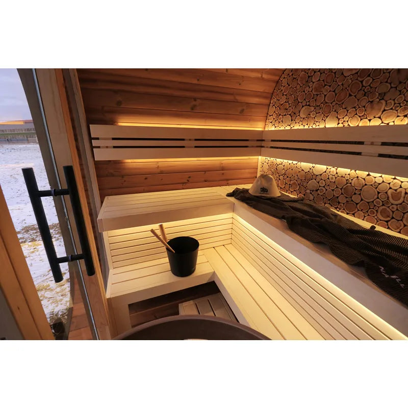 Leil Round Cube Mini Gartensauna 4 Personen von Leil Saunas mit Holzbänken, LED-Beleuchtung und Saunazubehör