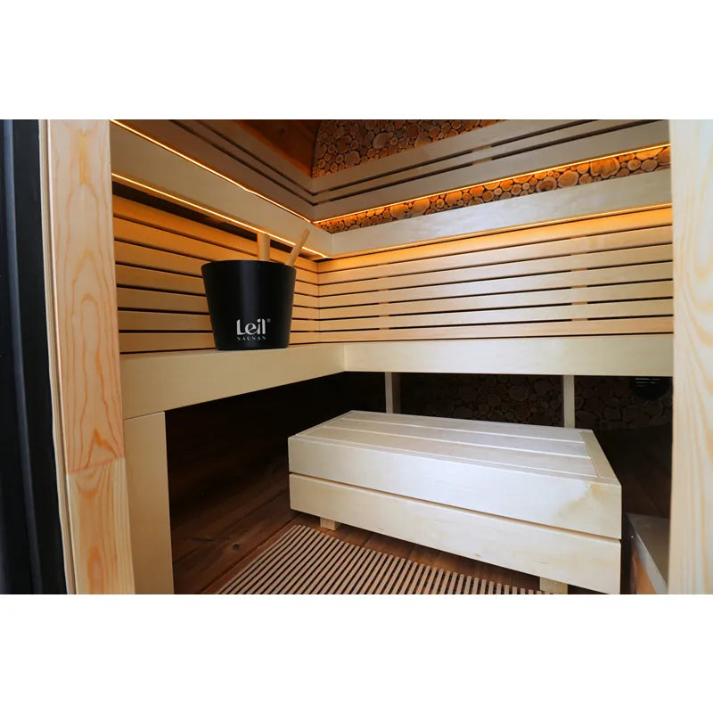 Leil Round Cube Mini – Gartensauna 4 Personen Innenraum mit Holzbänken und LED-Beleuchtung von Leil Saunas