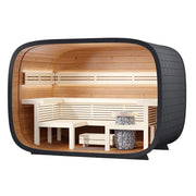 Leil® Round Cube Relax Gartensauna 6 Personen von Leil® Saunas mit Holzinnenraum, Bänken und Saunaofen