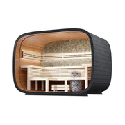 Leil® Round Cube Relax – Gartensauna 6 Personen von Leil® Saunas mit Holzinnenraum, Saunabänken und Saunaofen