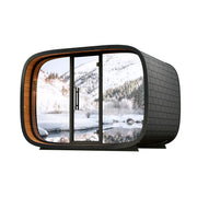Leil Round Cube Single – Premium Gartensauna 1 Raum von Leil Saunas mit großflächigen Fenstern und modernem Design