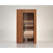 Leil® Saunas Como 1-120 Innensauna für 1 Person mit Holzverkleidung und Glastür, Innenansicht mit Holzbänken