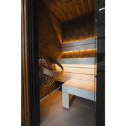 Leil® Saunas Como 1-120 Innensauna für 1 Person mit Holzbänken, moderner Beleuchtung und eleganten grauen Akzenten