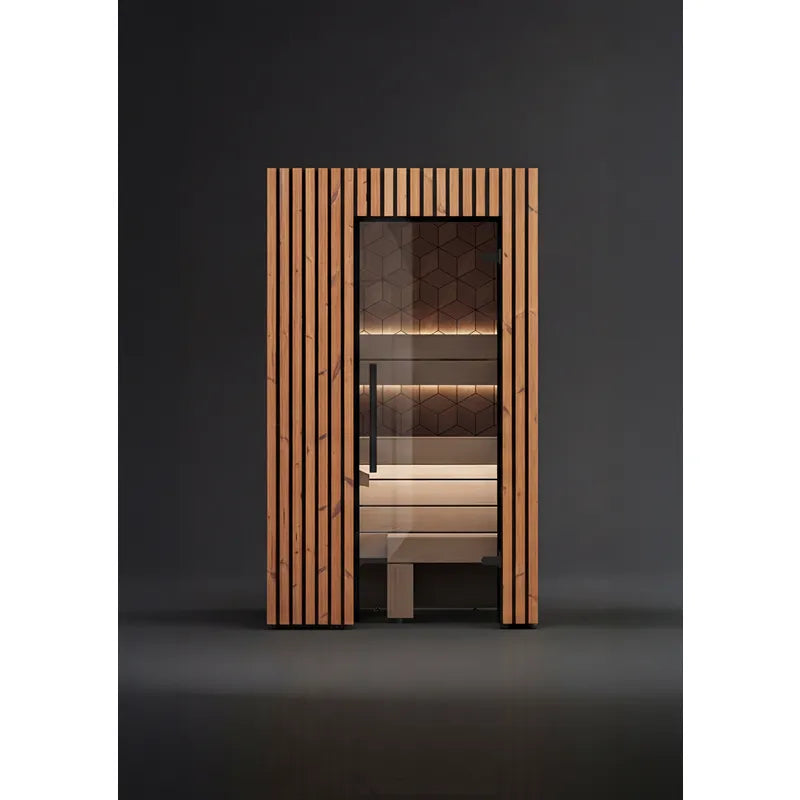 Leil® Saunas Como 1-120 Innensauna für 1 Person mit vertikalen Holzlamellen und Glastür