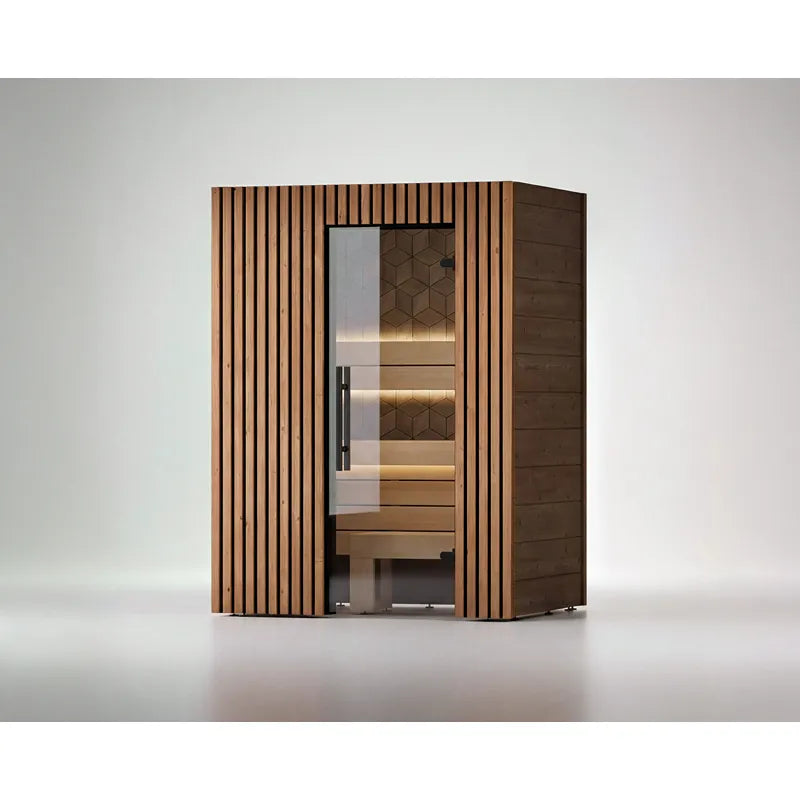 Leil Saunas Como 2-150 Innensauna 2 Personen mit vertikalem Holzdesign und Glastür