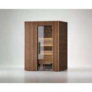 Leil Saunas Como 2-150 Innensauna 2 Personen mit vertikaler Holzfassade und Glastür