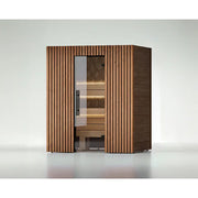 Leil Saunas Como 3-180 Innensauna 3 Personen mit vertikalem Holzdesign, Glastür und Holzbänken