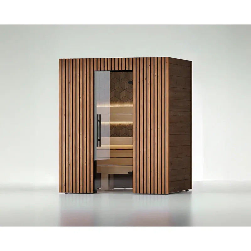 Leil Saunas Como 3-180 Innensauna für 3 Personen mit vertikalem Holzdesign und Glastür