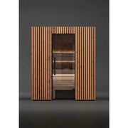 Leil Saunas Como 3-180 Innensauna 3 Personen mit vertikalem Holzdesign, Glastür und Holzbänken