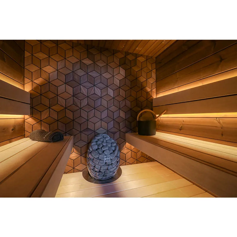 Leil® Saunas Como 4-180 Innensauna für 4 Personen mit Holzbänken, geometrischem Wanddesign und Saunazubehör