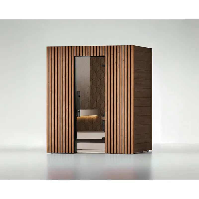 Leil® Saunas Como 4-180 Innensauna für 4 Personen mit vertikalem Holzdesign und Glastür