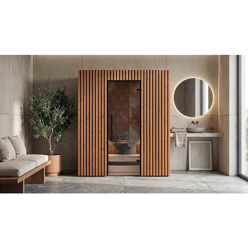 Leil® Saunas Como 4-180 Innensauna für 4 Personen mit Holzverkleidung in modernem Badezimmer