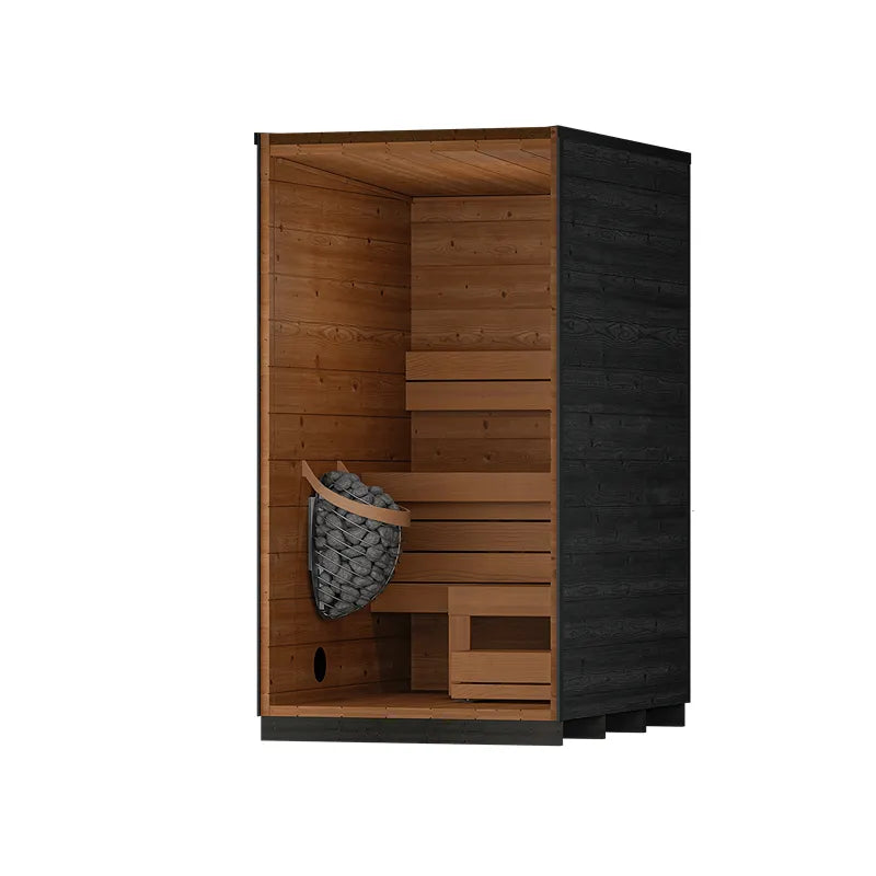 Leil® Viva 120 Kompakte Gartensauna 1 Person von Leil® Saunas mit Holzinnenraum, Holzbänken und Saunaofen