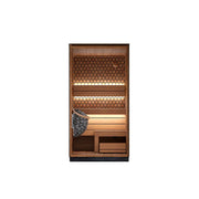 Leil® Viva 120 Kompakte Gartensauna 1 Person mit Holzbänken, Infrarotheizelementen und Saunazubehör im Innenraum