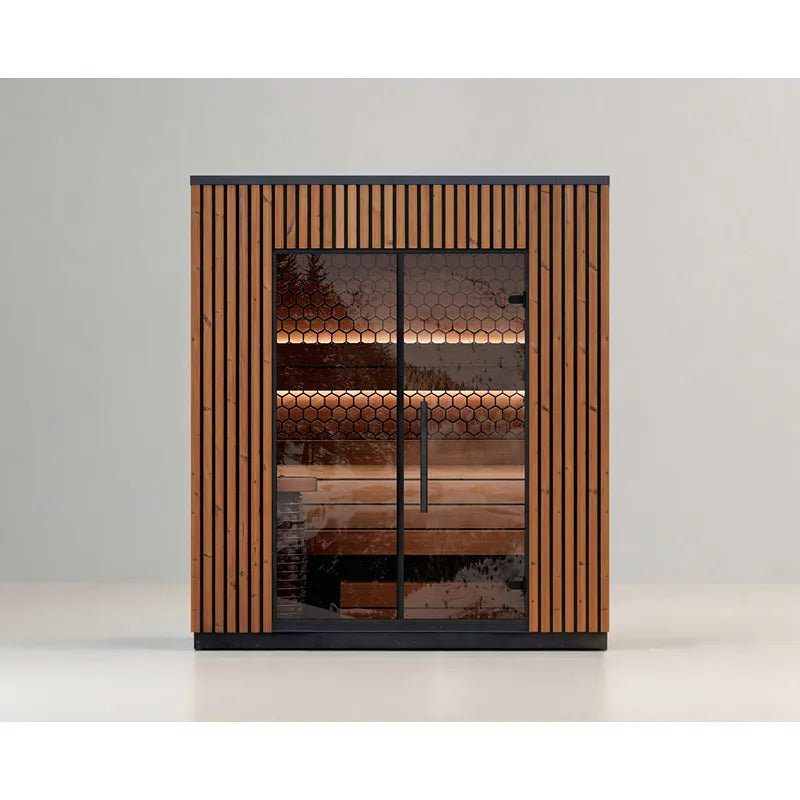 Leil® Viva 210 Gartensauna 4 Personen mit Liege von Leil® Saunas mit Holzverkleidung und Glastür
