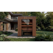 Leil® Viva 210 Gartensauna 4 Personen mit Liege von Leil® Saunas in modernem Garten neben Wohnhaus