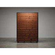 Leil® Viva 250 Gartensauna 4 Personen XL mit Glasfront von Leil® Saunas, Frontansicht mit Holzverkleidung
