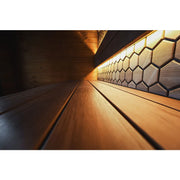 Leil® Viva 250 Gartensauna Innenraum mit Holzbänken und Glasfront-Details