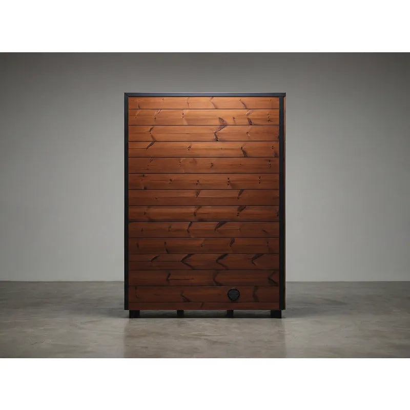 Leil® Viva 250 Gartensauna von Leil® Saunas mit Holzfassade und schwarzem Rahmen, Seitenansicht