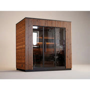 Leil® Viva 250 Gartensauna 4 Personen XL mit Glasfront von Leil® Saunas, moderne Außensauna mit Holzverkleidung und großer Glasfront