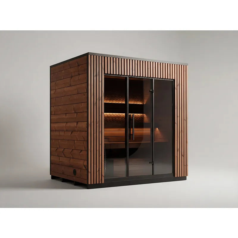 Leil® Viva 250 Gartensauna 4 Personen XL mit Glasfront von Leil® Saunas, modernes Design mit Holzverkleidung und großer Glasfront