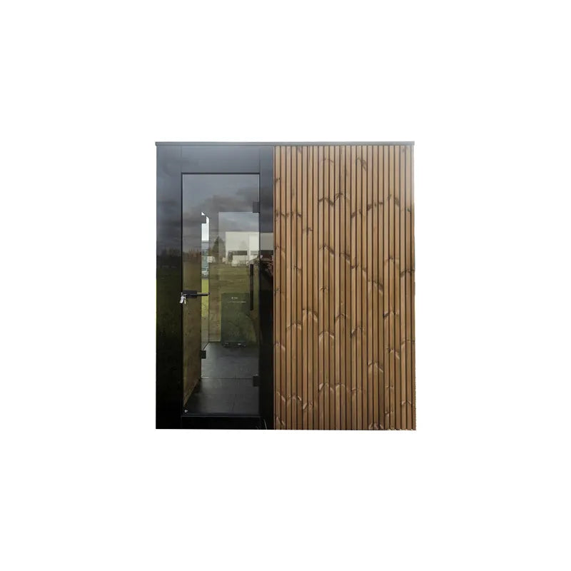 Nordik Wellness Signature L Premium-Gartensauna mit Glastür und Holzverkleidung, Eingangsbereich
