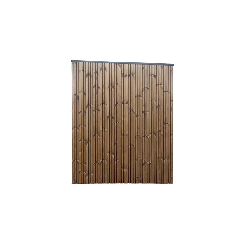 Nordik Wellness Signature M Kompakte Luxus-Gartensauna mit vertikaler Holzfassade und dekorativem Muster
