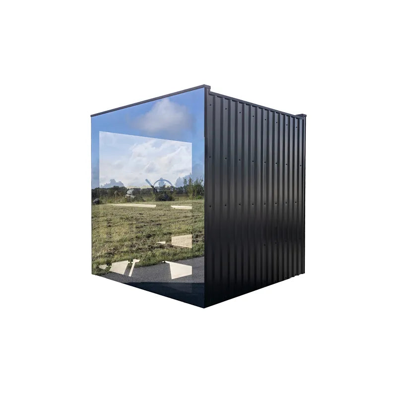 Nordik Wellness Signature M Kompakte Luxus-Gartensauna mit schwarzem Metallrahmen und großem Fenster