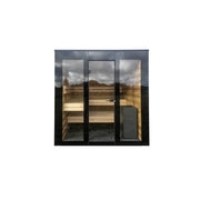 Nordik Wellness Signature M - Kompakte Luxus-Gartensauna mit schwarzem Rahmen, Glastüren und Holzbänken