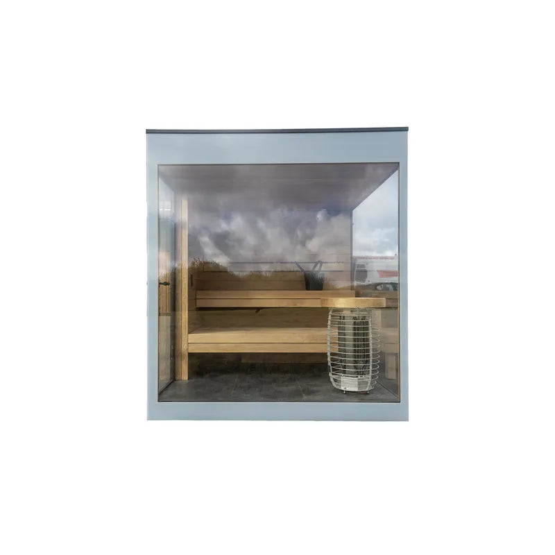 Nordik Wellness Signature M Kompakte Luxus-Gartensauna mit Holzbänken, Glastür und integriertem Saunaofen