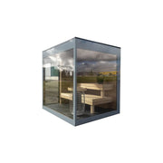 Nordik Wellness Signature M Kompakte Luxus-Gartensauna mit Glaselementen, Holzbänken und modernem Designrahmen