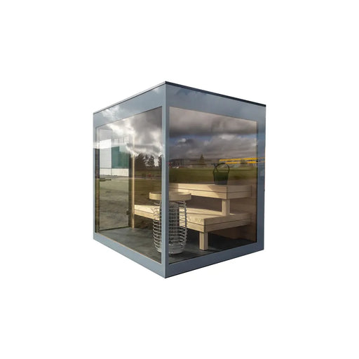 Nordik Wellness Signature M Kompakte Luxus-Gartensauna mit Glaselementen, Holzbänken und modernem Designrahmen