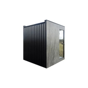 Nordik Wellness Signature M Kompakte Luxus-Gartensauna mit schwarzer Holzverkleidung und grauer Betonoptik-Fassade