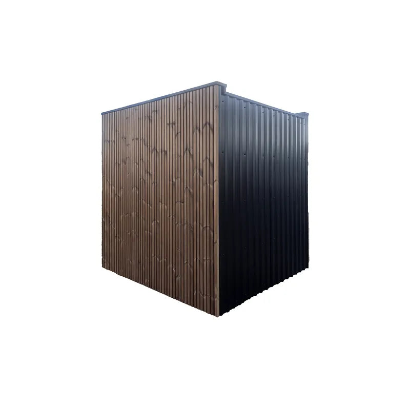 Nordik Wellness Signature M - Kompakte Luxus-Gartensauna mit vertikalen Holzlamellen und dunklem Finish