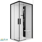 Design-Dampfdusche Novellini Glax 1 2.0 A in Schwarz Matt – markanter Kontrast mit schwarzem Paneel, Griffen und klaren Glasflächen