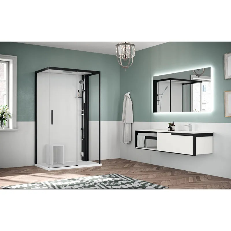 Novellini Glax 1 2P steam shower - Sliding door with fixed panel & side panel