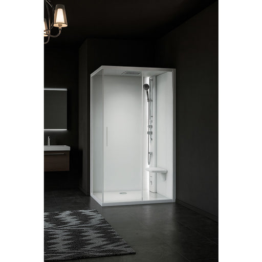 Novellini Glax 1 2P Dampfdusche mit Schiebetür und Fixteil in modernem, lichtdurchflutetem Badezimmer