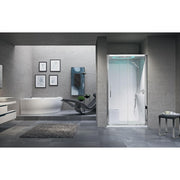 Dampfdusche Novellini EON 2P mit Schiebetür und Fixteil für Nischeneinbau – modernes Spa-Design mit Dampfsauna und Massagedüsen