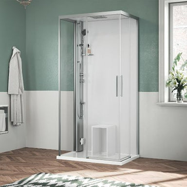 Novellini Glax 1 A+F Komplettdusche mit Dampffunktion, Aromaspender und Massagedüsen in moderner Eckausführung mit Schiebetür