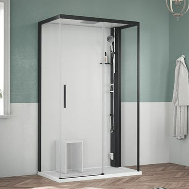 Novellini Glax 1 2P 2F Dampfdusche mit Schiebetür, schwarzem Rahmen und integriertem Sitz – modernes Design in 120x80 cm