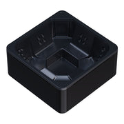 Quadratischer Novitek M-0 Outdoor Whirlpool in Schwarz von oben, mit Massagedüsen an den Seiten und zentraler Rückenlehne, für 7 Personen.