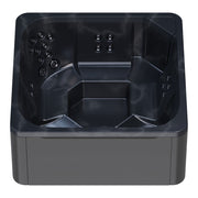 Novitek M-0 Whirlpool von oben mit schwarzem Innenbereich, Massagedüsen an den Seiten und graues Außengehäuse für 7 Personen
