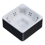 Novitek M-0 Outdoor Whirlpool in Weiß und Schwarz, quadratisches Design mit Massagedüsen an allen Seiten und integrierter Treppe für 7 Personen