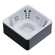 Novitek M-0 Outdoor Whirlpool in Weiß und Schwarz von oben mit Massagedüsen und Sitzplätzen für 7 Personen