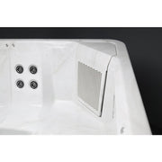 Detailansicht des Novitek S-1 Whirlpools: Vier Massagedüsen und Luftdüse mit Gitter in weißem Acryl