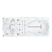 Swim Spa Draufsicht mit Schwimmbereich und integriertem Whirlpool – weißes Modell mit Massagejets und Gegenstromanlage