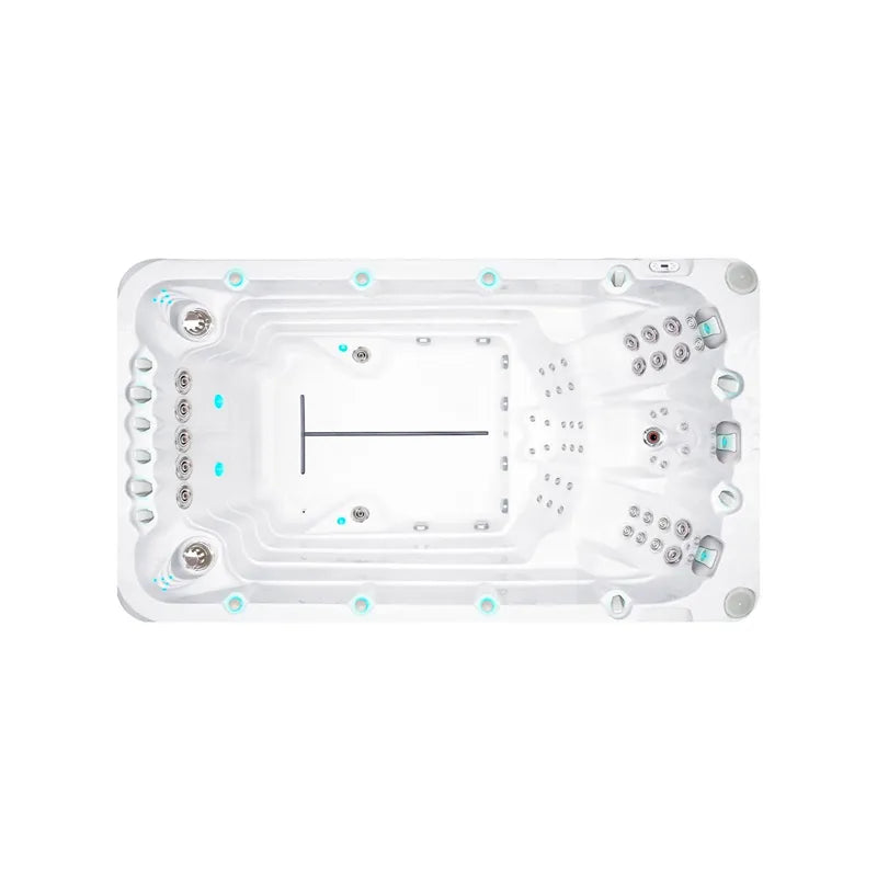 Passion Spas Activity 2 Swim Spa von oben, Draufsicht mit Düsen und Bedienelemente für 3-Personen Whirlpool