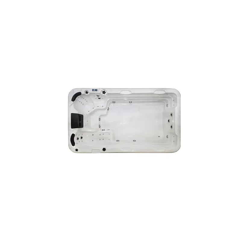 Passion Spas Aquatic 1 Eco Swim Spa für 3 Personen von oben mit Whirlpool-Düsen und Bedienfeld
