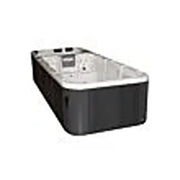 Passion Spas Aquatic 3 Swim Spa für 8 Personen mit schwarzem Außengehäuse und weißem Beckenrand