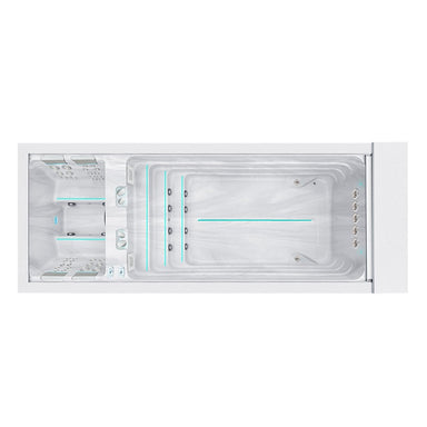 Draufsicht auf den Passion Spas Balance Swim Spa mit Schwimmbereich und Massagezonen